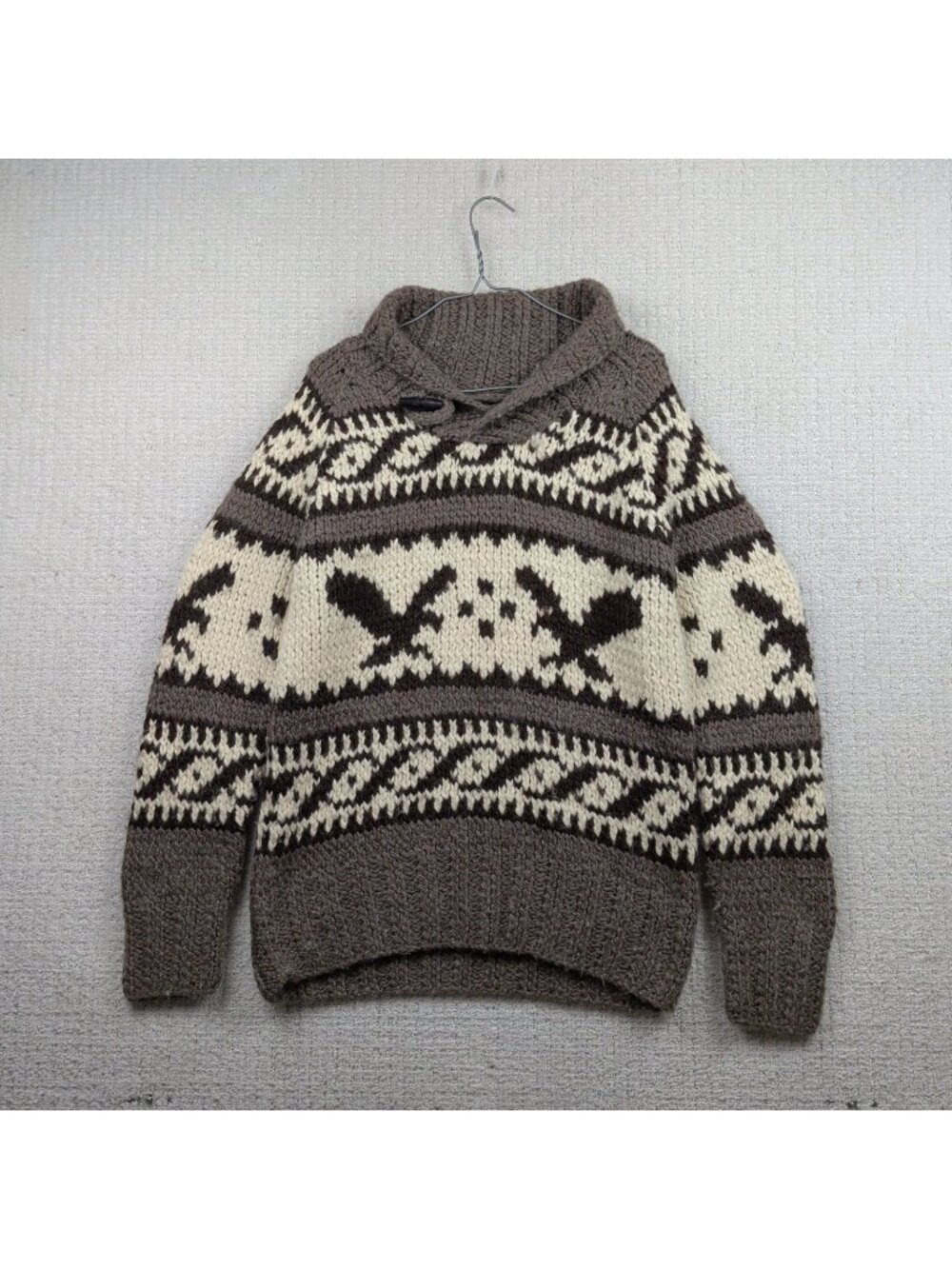 Y2K American Eagle Outfitters Sweater Mens Sz M Wool Blend Shawl Collar Cowichan